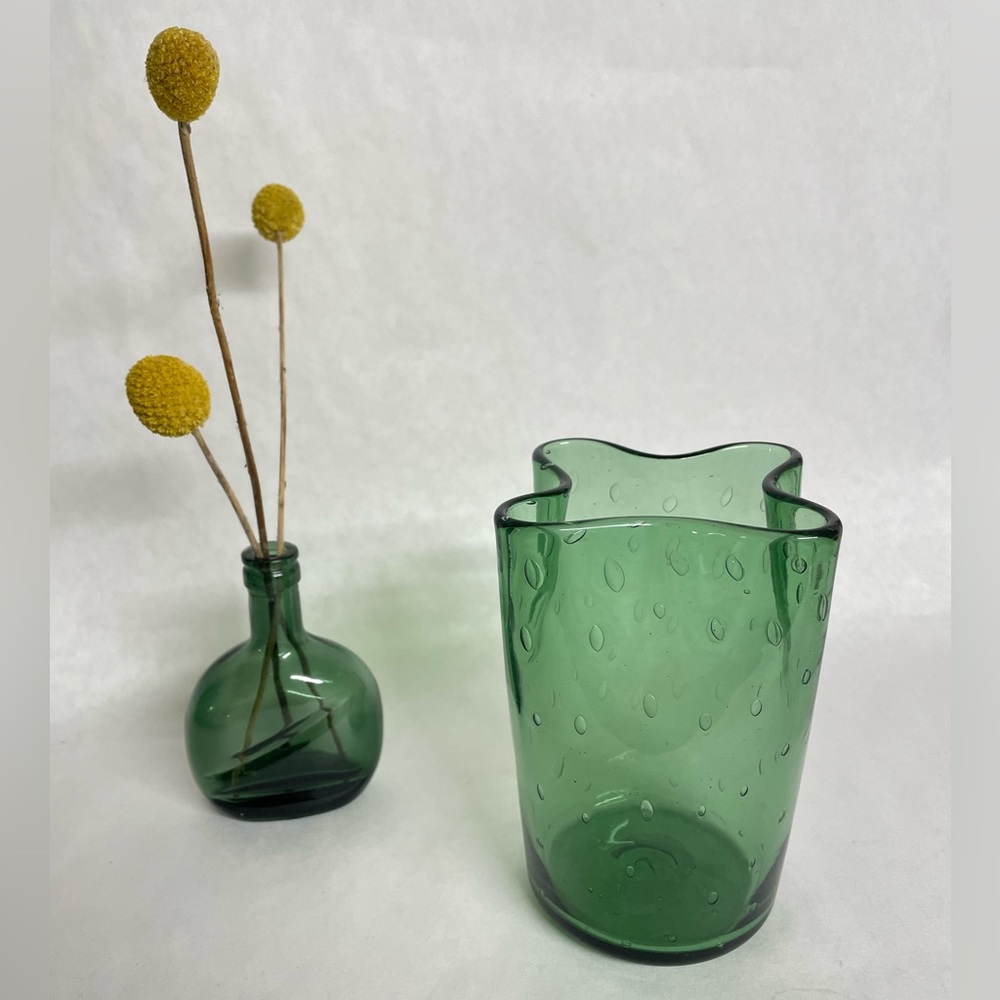 Murano Green Glass Bullicante Bubble Vase, Italy, 1970s - 5.75" H